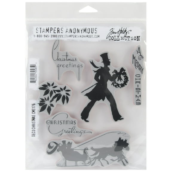 Tim Holtz Cling Rubber Stamp Set 7''X8. 5''-Deco Christmas