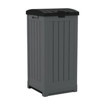 Suncast Trash Hideaway 39 Gallon Outdoor Trash Can Patio or Deck Waste Bin with Latching Lid, Liquid Tray, Handles, and Trash Bag Holder, Peppercorn