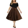 thumbnail image 2 of Agnes Orinda Women's Plus Size Elastic Waist Metallic Velvet Pleated Midi Skirt 1X Brown, 2 of 6