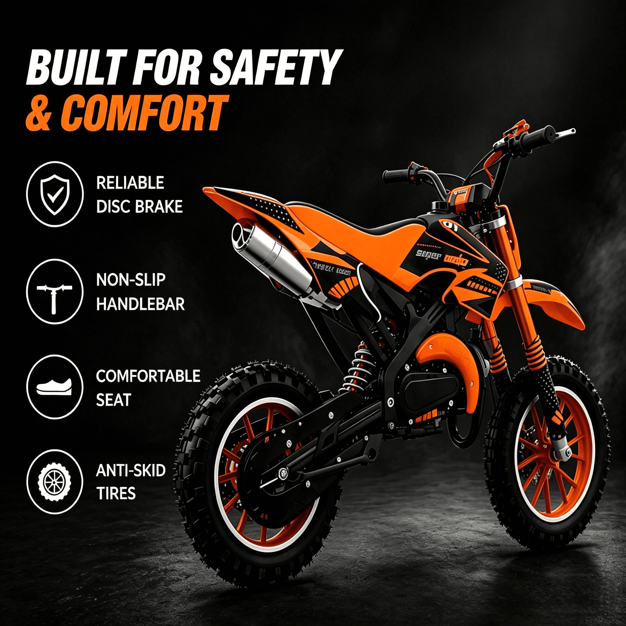 Ktoebyco 49cc Kids Dirt Bike for Ages Ages 7-13, Gasoline Powered 2-Stroke 1-Seater Mini Motorcycle, 1.5L Fuel Tank,Orange