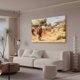 thumbnail image 3 of Póster de lienzo de Un viajero camina por un desierto con cúpulas futuristas bajo un cielo azul, decoración de dormitorio, paisaje deportivo, decoración de oficina, regalo, estilo marco, 20 x 30 cm, 3 of 8