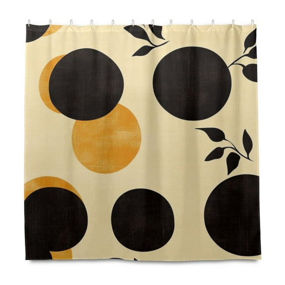 Round Black and Yellow Shower Curtain Liner 72x72 Inch Waterproof Shower Curtains Decorative Bathroom with 12 Pack Hooks