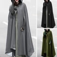 thumbnail image 2 of Grofry Women Cloak Thickened Loose Warm Windproof Lengthened Single Button Closure Sleeve Holes Hooded Ponchos Long Shawl, 2 of 7