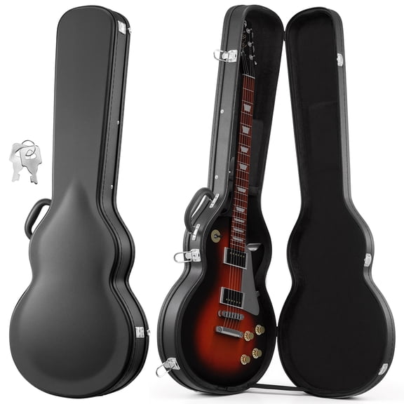 VEVOR Electric Guitar Hard Case, 42.2 Inch, Wooden Hard-Shell Protective Carrying Case with Lock Latch, Sponge Lining, Keys,Accessory Compartment, Water-Resistant, for 39 Inch Les Paul Guitars, Black