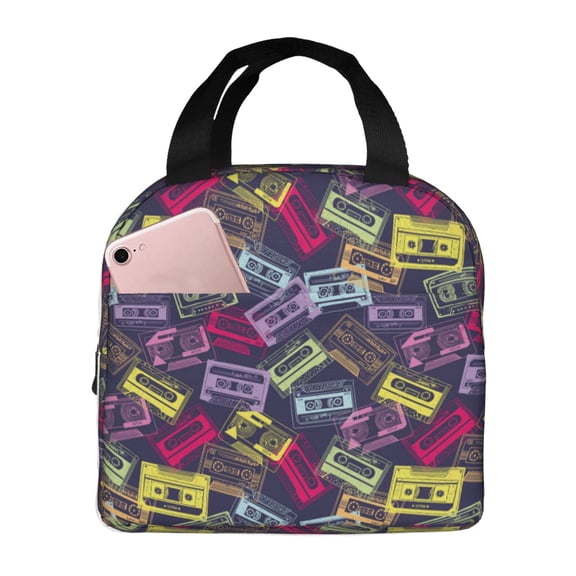 Vsdgher Retro Cassette Music Lunch Bag, Lunch Box for Women Adult Men, Lunch Tote Insulated Cooler Lunch Container for Work/Office/Picnic/Travel