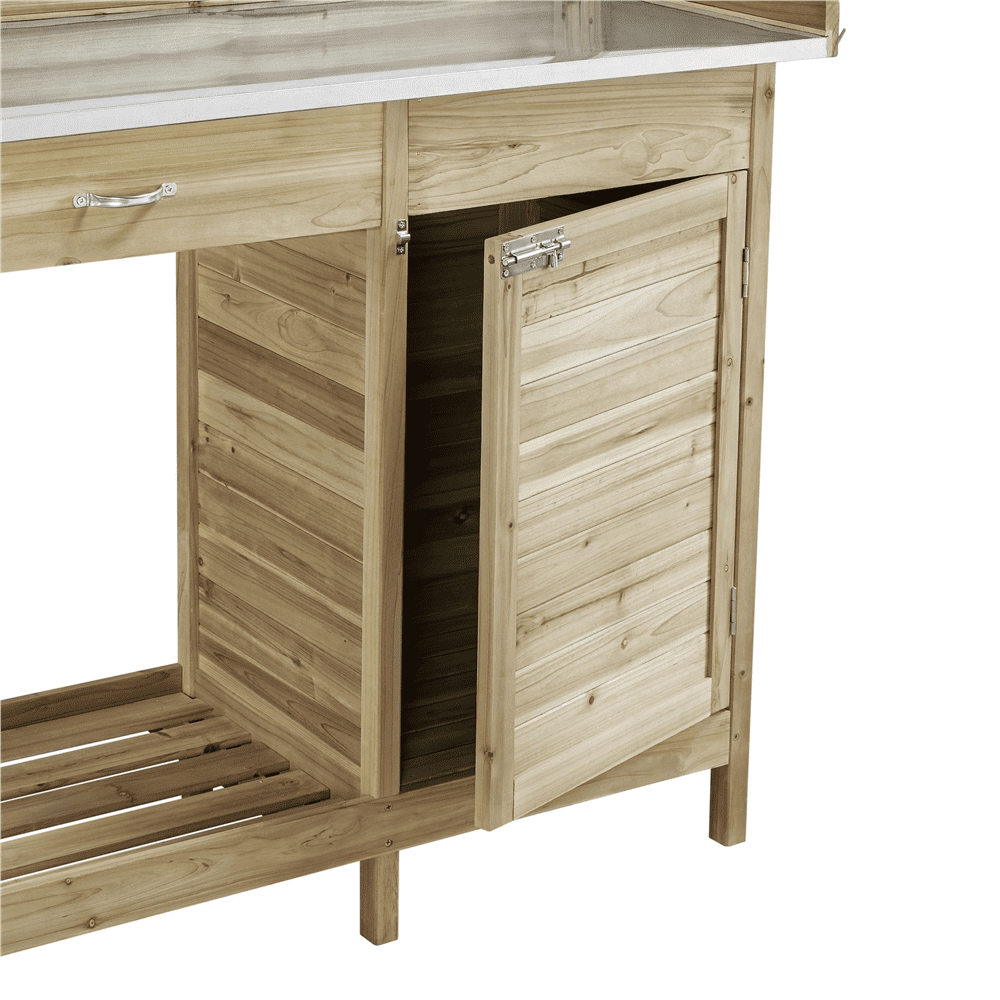 Renwick Outdoor Garden Potting Bench W/Cabinet Drawer Open Shelf, Light Green