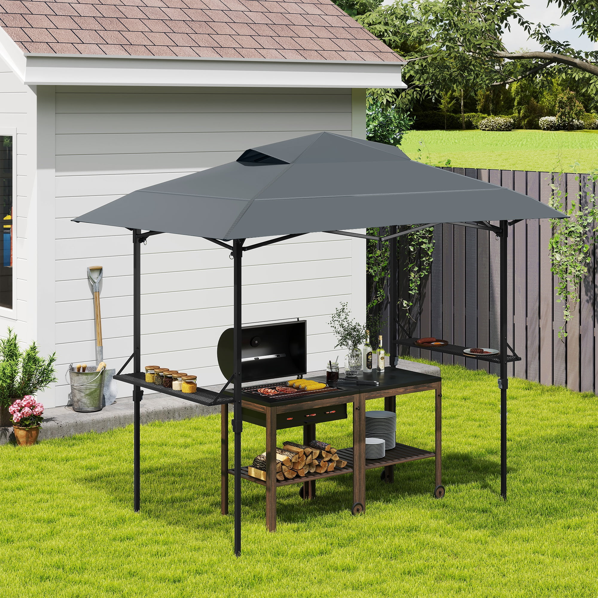 8×5 FT Pop Up Grill Gazebo, Outdoor Grill Canopy with Vented Roof & Side Shelves, Large Portable Canopy for Outdoor Barbecue, Backyard, Patio, Easy Set up