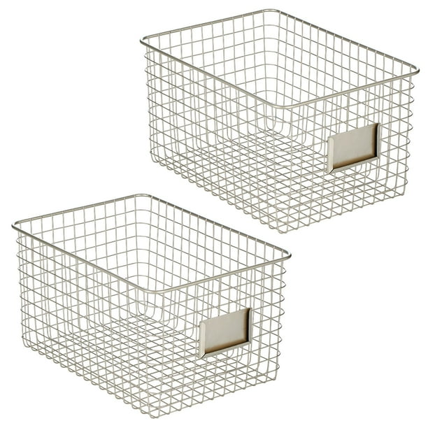 mDesign Large Metal Farmhouse Storage Organizer Bin Baskets with Label