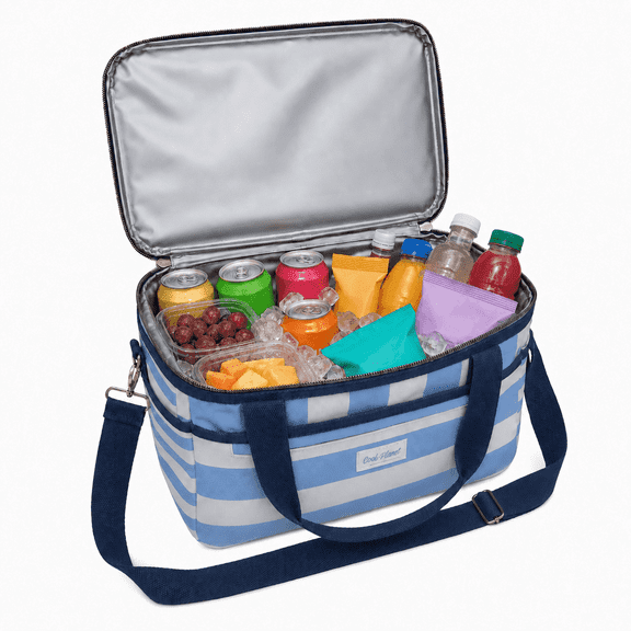 Cool Planet 14-Liter Soft Sided Cooler Bag, Insulated Bag with Adjustable Shoulder Straps, Blue/White