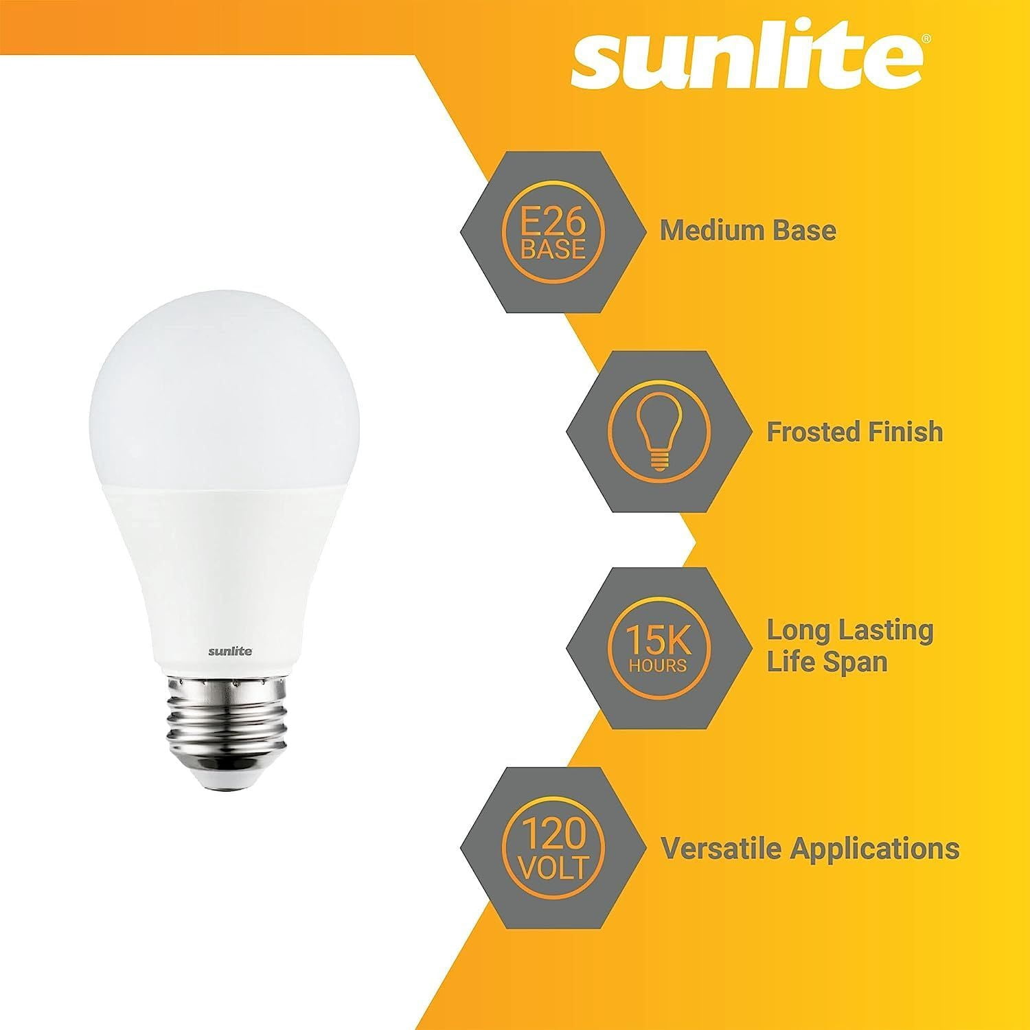 Sunlite 3-Way LED A19 Light Bulb, 5/9/15 Watts (40W 60W 100W Equivalent), Medium E26 Base, Non-Dimmable,ETL Listed, 3000K Warm White, 6-Pack