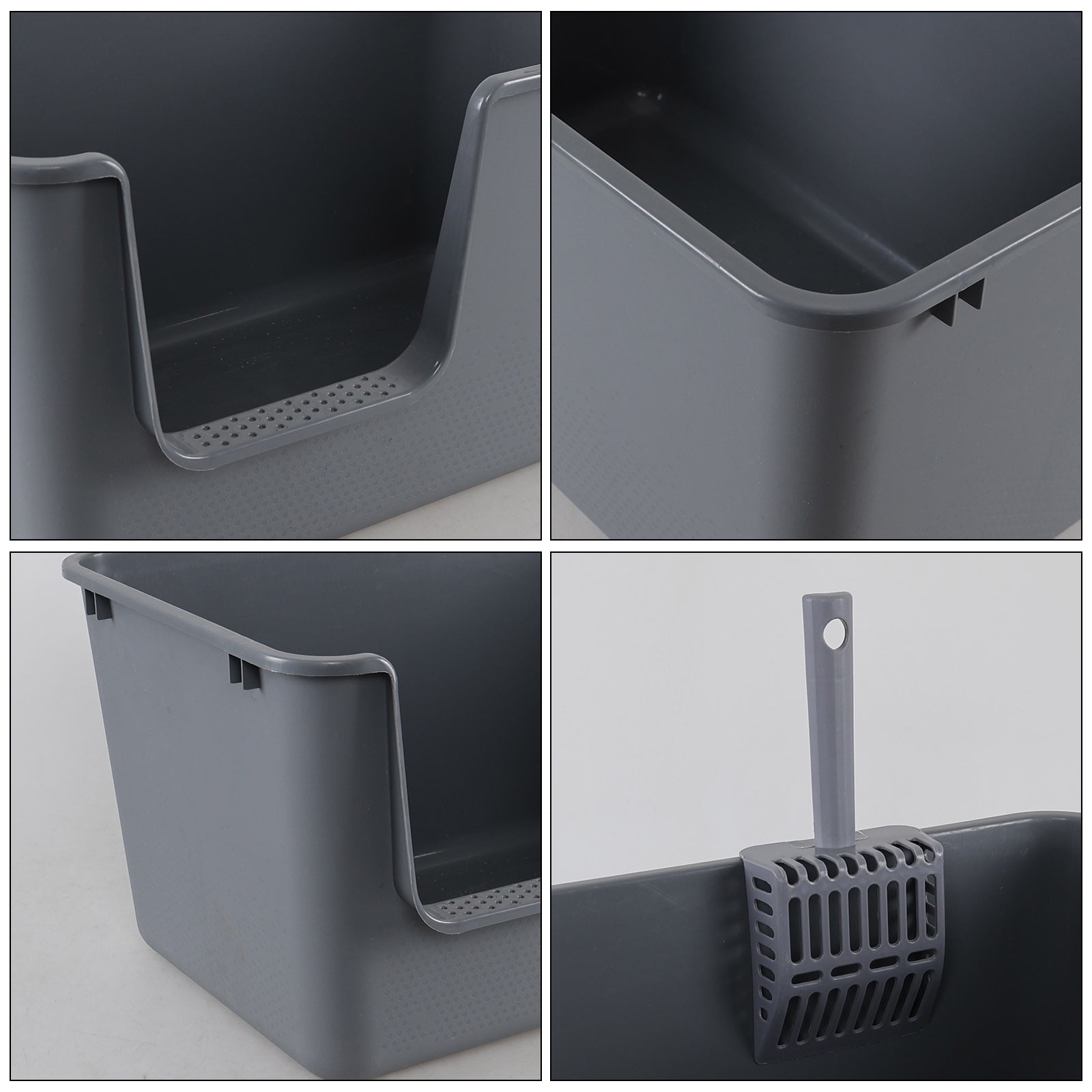Ionoloy 2 Pack High Side Plastic Cat Litter Basin, Extra Large Litter Box with Scoop, Grey