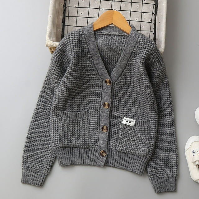 Cowsor Unisex Boys Girls Cardigans Sweater V-Neck Long Sleeve School Uniforms Button Knit Tops