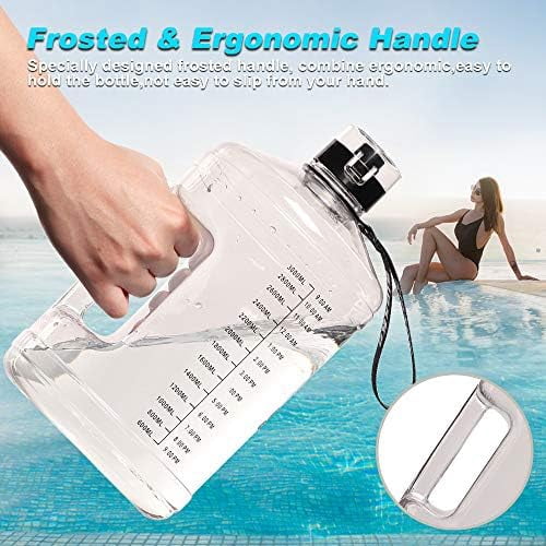 WLIKKS Gallon Big Water Bottle with Handle, 128oz Leakproof BPA Free Fitness Sports Water Bottle with Motivational Time Marker & Wide Mouth Ensure You Drink More Water