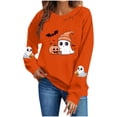 thumbnail image 2 of Women's Halloween Sweatshirt Cute Ghost Print Long Sleeve Crew Neck Relaxed Fit Casual Pullover Fall Holiday Party Tops 2026, 2 of 8