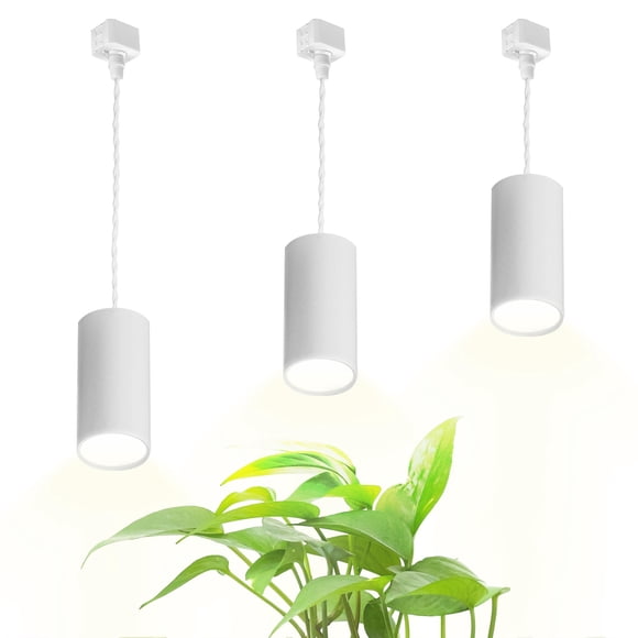 FSLiving J-Type Track Light Full Spectrum for Indoor Plants Linear Look Pendant Lights with 7W Adjustable Height Industrial Kitchen 3 Lights Idea for Large Plant Light Customizable White