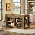 thumbnail image 5 of Fimind 55" Farmhouse Kitchen Island with Storage and Seating, Wooden Stationary Bar Table with 2 Drawers & Open Shelf for Dining Room, Brown, 5 of 7
