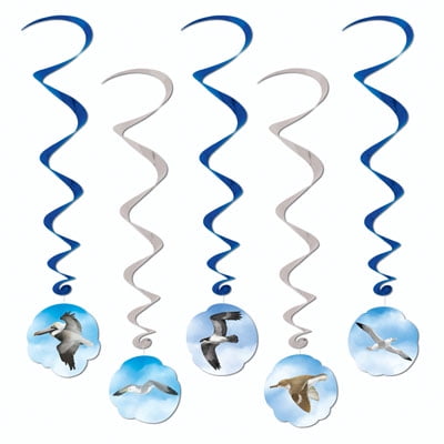 Party Central Club Pack of 30 Blue and White Ocean Seabird Spiral Whirls 40"