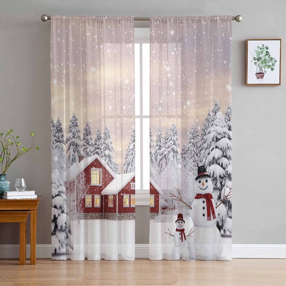 ERUNPONLY Christmas Sheer Curtains 72 Inch Length 2 Panels Set, Snowflake Snowman Xmas Tree Farmhouse Voile Window Treatment Curtains Sheers Drapes for Bedroom/Living Room/Kitchen 52"x72"x2