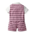 thumbnail image 4 of Tisuna Solid Color Gentleman Outfits For Toddler Boys Short Sleeve Lapel Collar Shirts Button Down Vest Elastic Waist Shorts Set Comfortable Little Boys Summer Clothes Pink Size 4-5 Years, 4 of 7