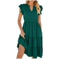 thumbnail image 3 of Kmdttou Women's Short Sleeve Loose Plain Dresses Women's V-neck Ruffle Sleeve Short Sleeved Solid Color Casual Dress, 3 of 9