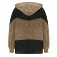 thumbnail image 5 of Lovskoo Women's Full Zip Sweatshirt Fleece Jacket Patchwork Hoodies Casual Long Sleeve Coat Khaki, 5 of 6