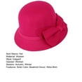 thumbnail image 7 of Opvise Solid Color Wide Brim Round Dome Sunscreen Windproof Woolen Hat Women Fashion Autumn Winter Elegant Bowknot Decor Felt Fedora Hat Wine Red, 7 of 7