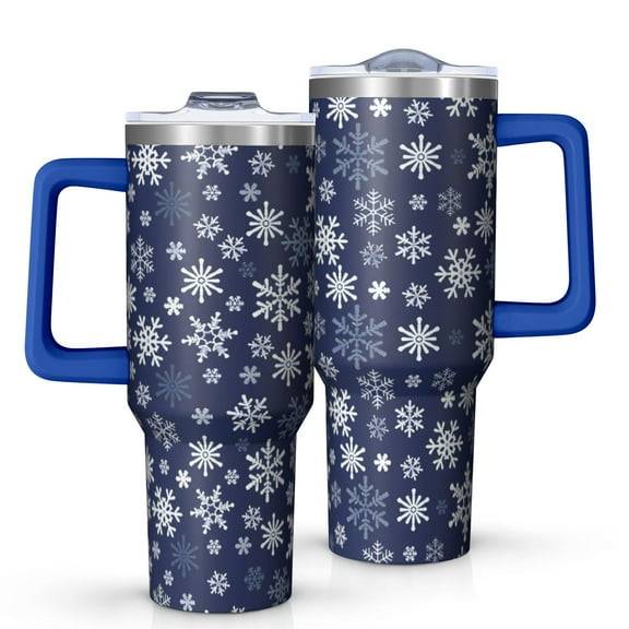 Dark Blue Christmas Snowflake Pattern Tumbler with Handle and Lid,40oz Double Wall Vacuum Insulated Tumbler,Cups Gift for Women and Men