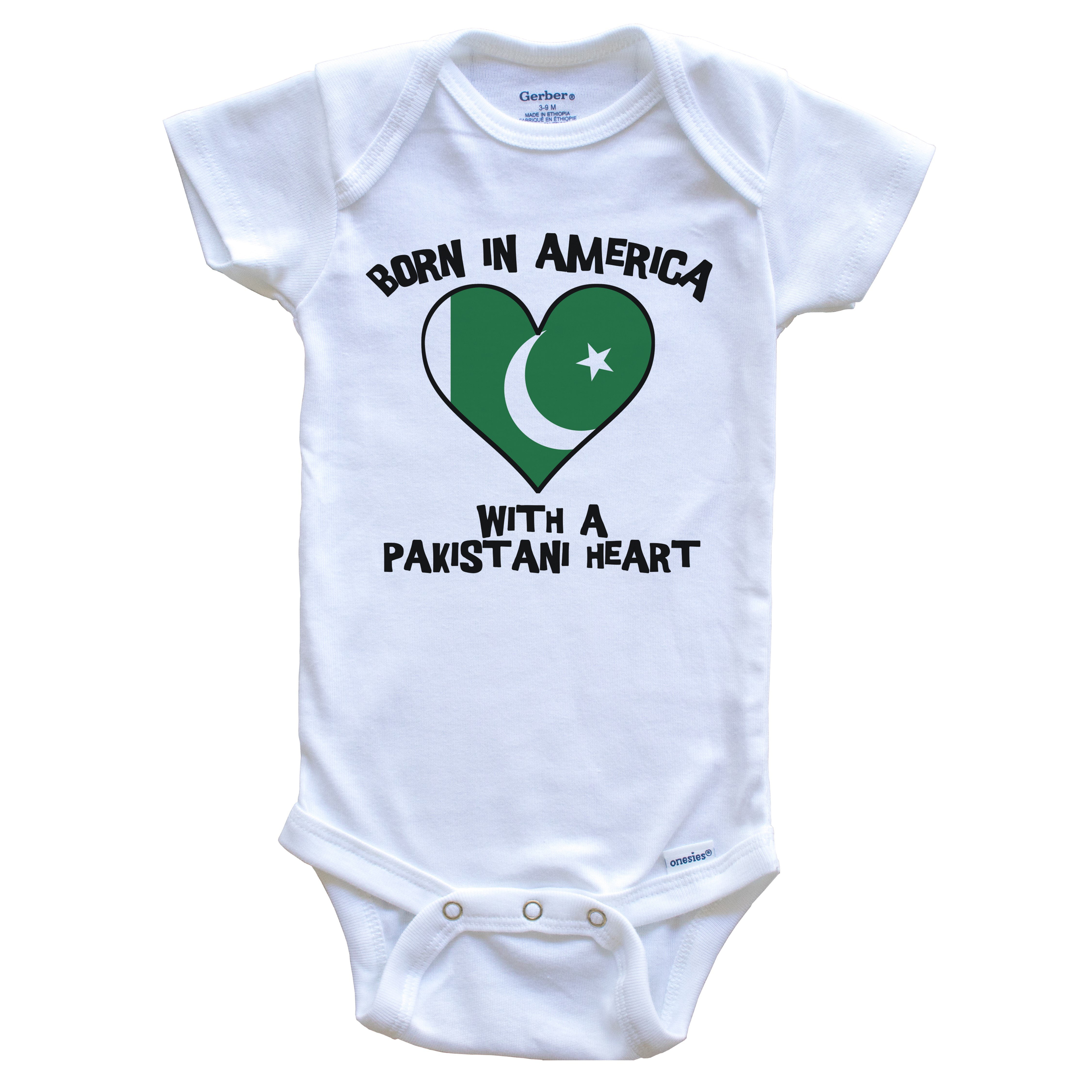 Born In America With A Pakistani Heart Baby Onesie Pakistan Flag Baby Bodysuit 