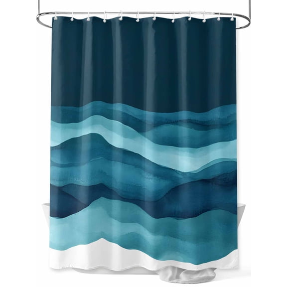Turquoise Blue Shower Curtain, Water Ripple Abstract Gradient Waves Modern Waterproof Shower Curtain Set with 12 Hooks Lightweight Washable Fabric Shower Curtains for Bathroom 72x78 Inches
