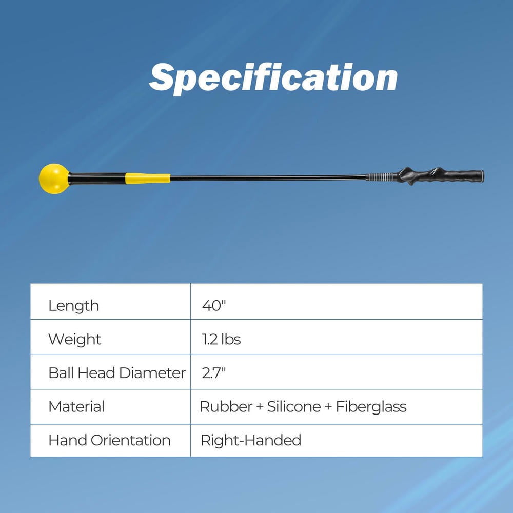 Barara King Professional 40 Inch Weighted Head Golf Swing Aid Trainer for Rhythm and Grip, Yellow