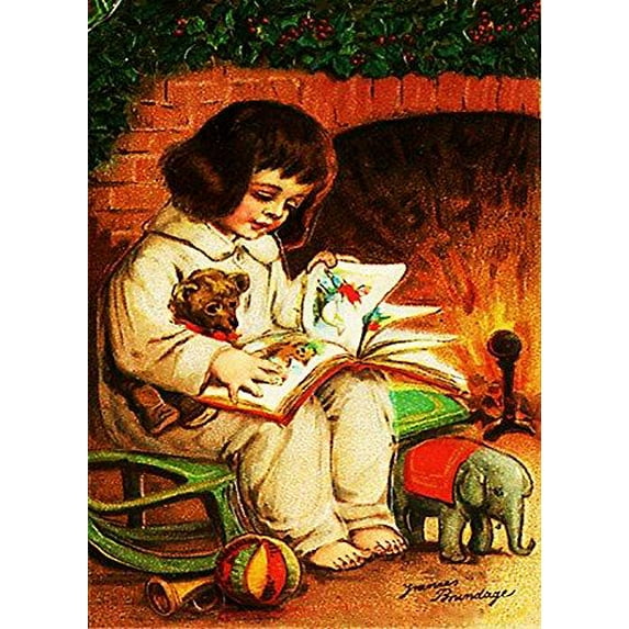 Boy Reading and Waiting for Santa Claus, Picture on Stretched Canvas, Wall Art Décor, Ready to Hang!