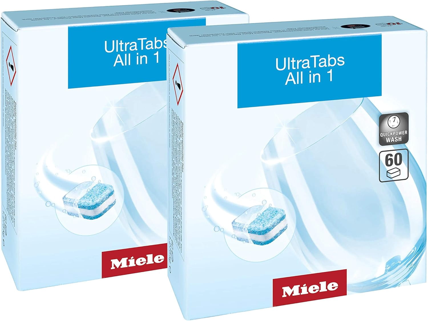 Miele UltraTabs All-in-One Dishwasher Detergent Tabs, Compatible with All Dishwashers, 60 Tabs, 2 Pack