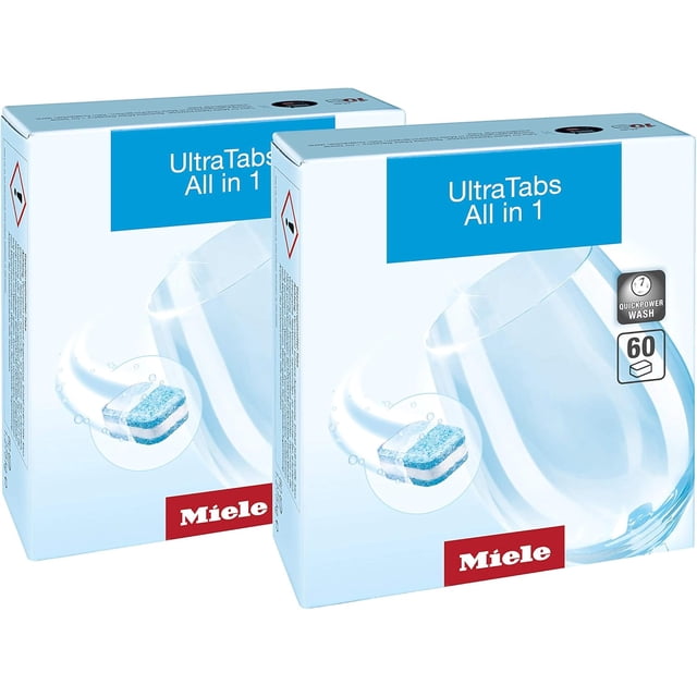Miele UltraTabs All-in-One Dishwasher Detergent Tabs, Compatible with All Dishwashers, 60 Tabs, 2 Pack