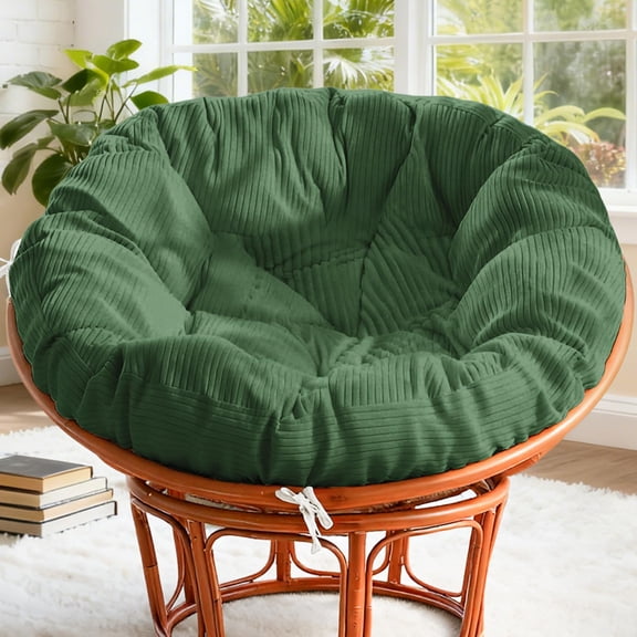 Green Corduroy Papasan Chair Cushion, 48 Inch Round, Removable Cover &