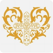 Love Cross Damask Stencil for Painting 11.8x11.8 inch Decorative Love Heart Pattern Template Hollowed Cross Damask Stencil Large Religion Theme Template for Painting on Wood Fabric