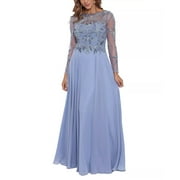 Xscape Petite Women's Blue Mesh Sleeve Long Embellished Gown Dress