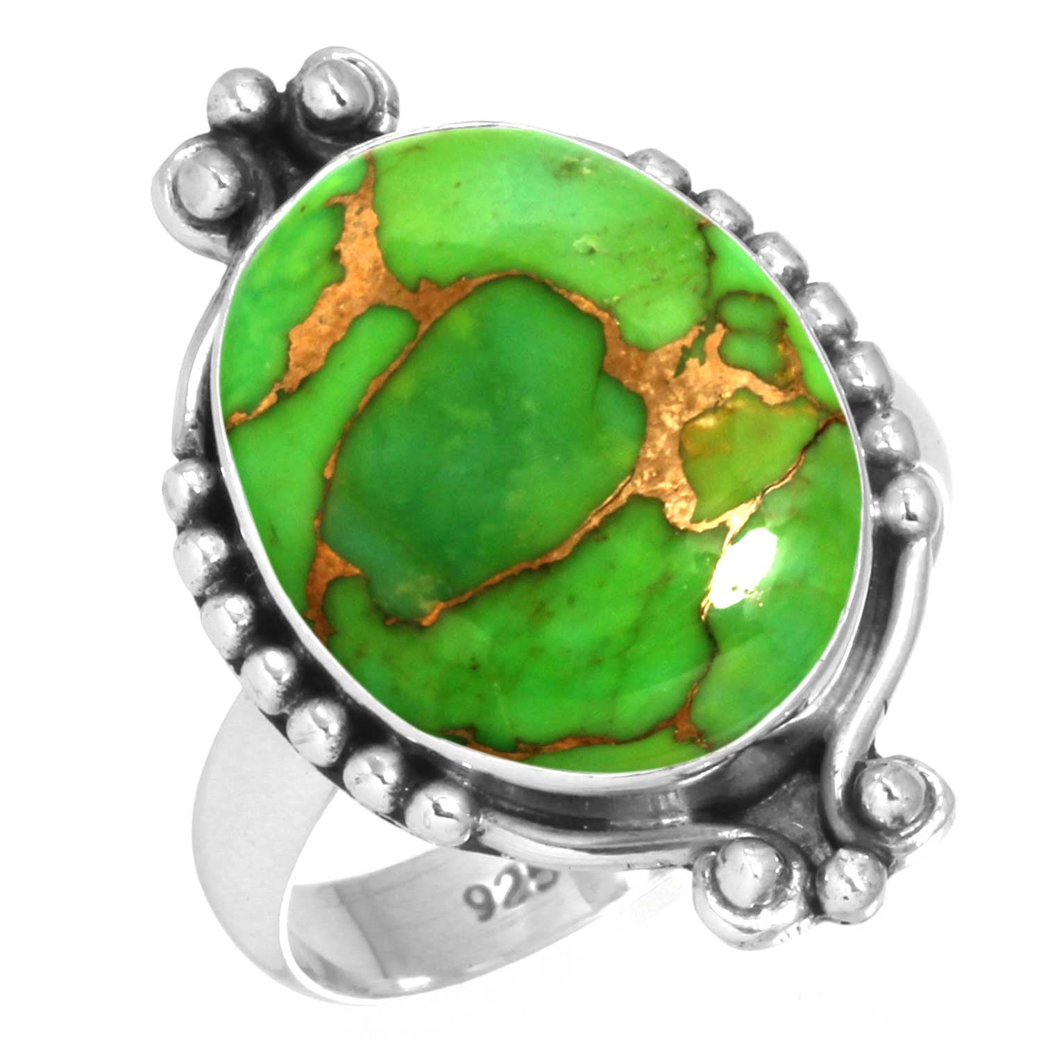925 Sterling Silver Ring For Women Men Copper Green Turquoise Gemstone Silver Ring Size 13