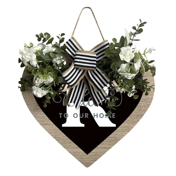 Guirnalda de 26 letras en forma de corazón con el apellido A Z para colgar en la puerta de entrada Guirnalda de primavera para colgar en la puerta de entrada
