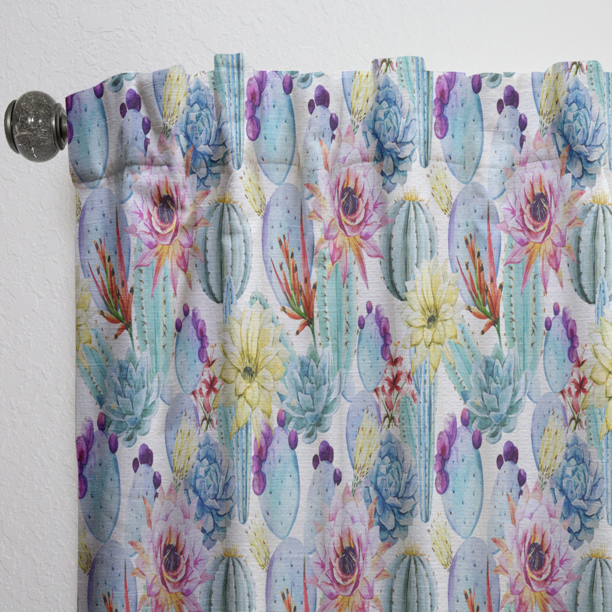 Designart 'Blossoming Tropical Flower With Cactus' Floral Curtain Panel