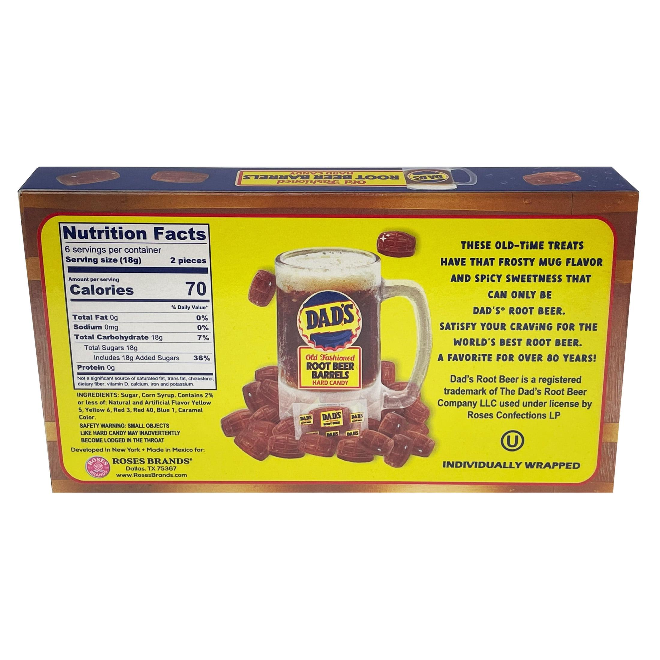 Dad's Old Fashioned Root Beer Barrels Hard Candy, 4 oz. Theater Box, Allergen Free