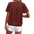 thumbnail image 3 of Camisetas Casuales de Verano para Mujer, Camisetas de Corta con Cuello en V, Color Marrón Oscuro, Talla M, 3 of 7