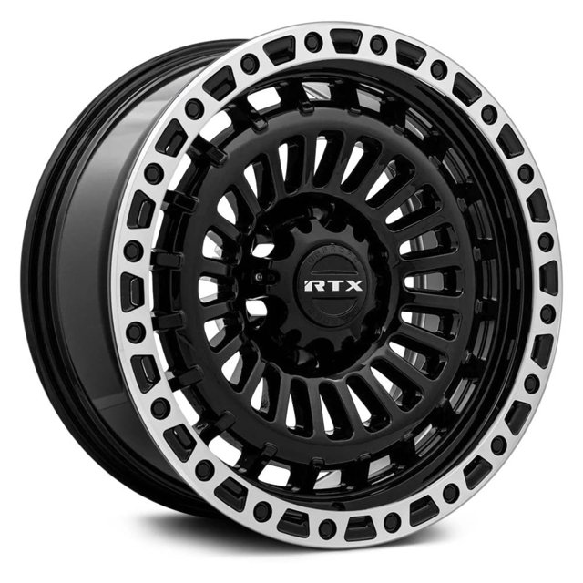 RTX MOAB Custom Wheel - 17x9, 0 Offset, 6x139.7 Bolt Pattern, 106.1mm Hub - Gloss Black with Machined Lip Rim
