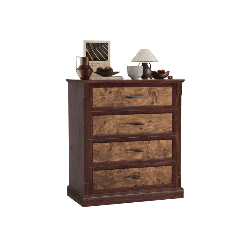 TROPOW Farmhouse 4 Drawer Dresser for Bedroom, Tall Chest of Drawers with Metal Handles, Rustic Wooden Dresser TV Stand, for Living Room, Hallway,Brown