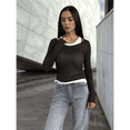thumbnail image 4 of Women's Long Sleeve Scoop Neck Shirts Casual Fake Two Pieces Slim Fit Rib Knit Tops Summer Fall Work Tee, 4 of 10