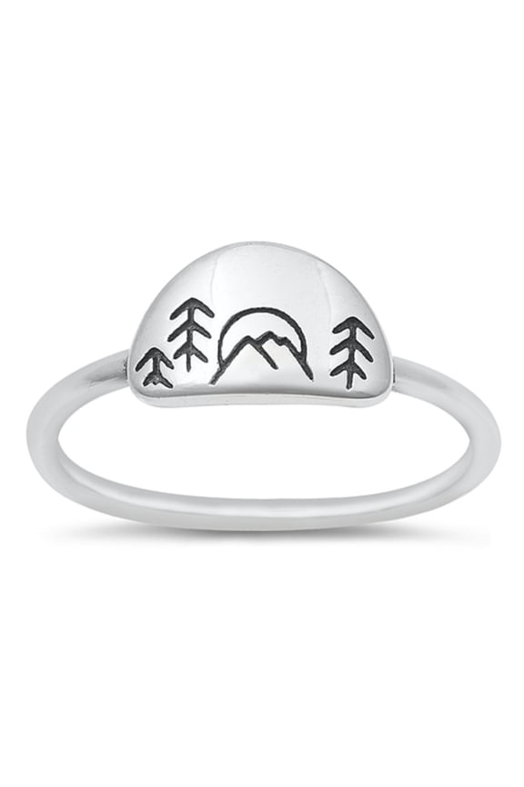 Sterling Silver Tree Mountain and Sun Ring Size 4