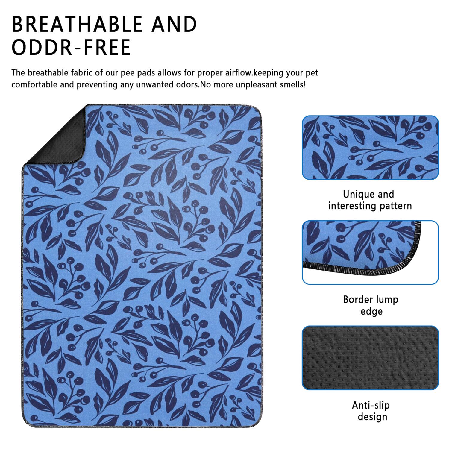 2-Set Floral Print Pet Potty Pads, Washable Reusable Dog Training Mats 24x35 Inch, Non-Slip Puppy Housebreaking Solution for Indoor Use