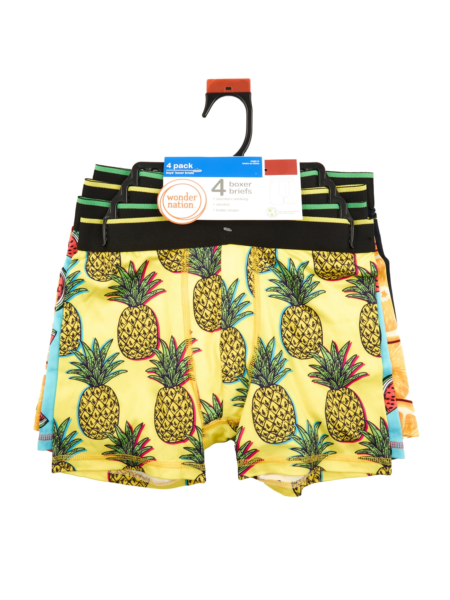 Wonder Nation Boys Boxer Brief Fruit Underwear, 4-Pack, Sizes S-XL