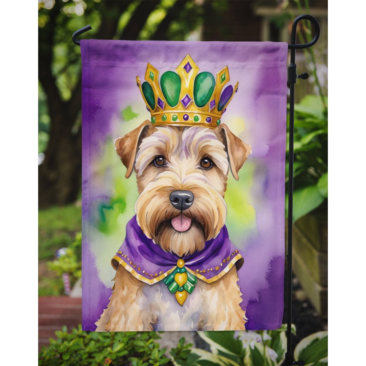 Wheaten Terrier King of Mardi Gras Garden Flag 11.25 in x 15.5 in