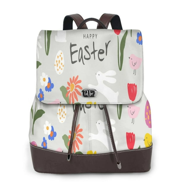 Easygdp Happy Easter Mochila de Cuero para Mujeres, Bolso de Hombro, Bolsos de Mano de Moda para Trabajo y Viajes