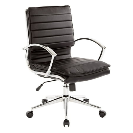UPC: 0090234392163 | Office Star Products Mid Back Manager s Faux Leather Chair in Black with Chrome Base